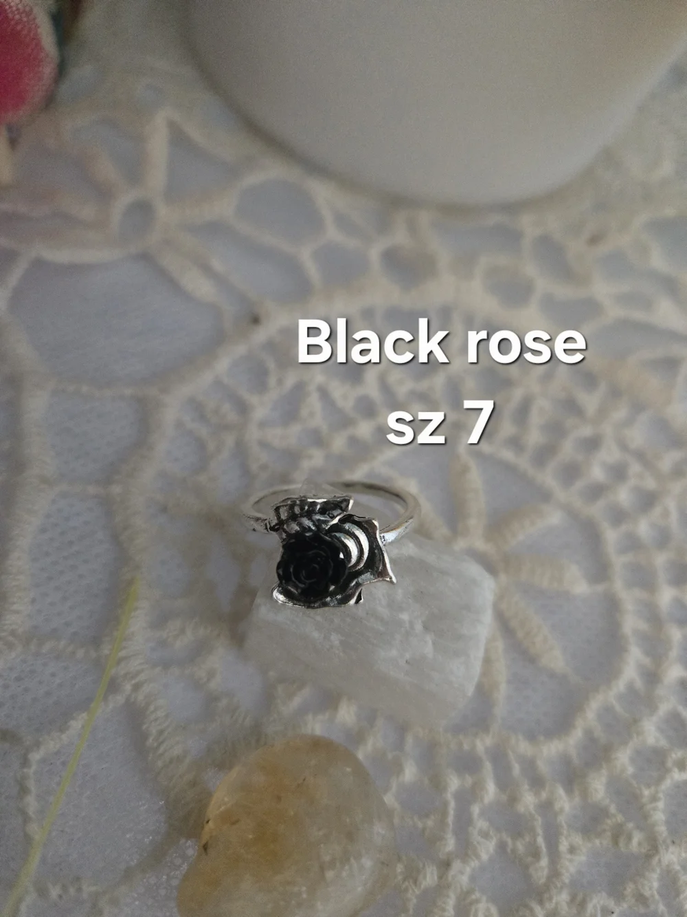 4/$15 Gothic Garden Rose Silver Black Stone Ring Women's Jewelry Sz 7